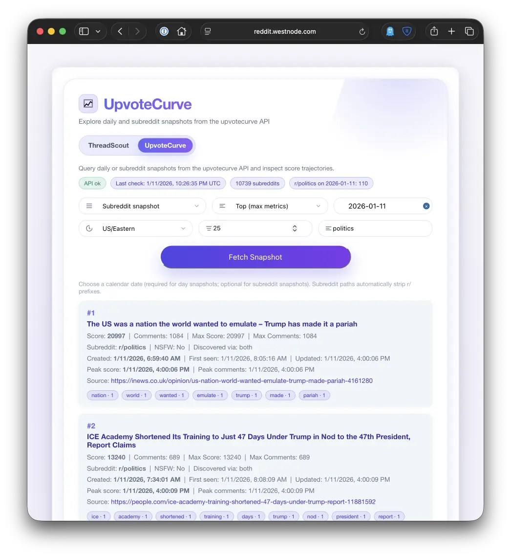 ThreadScout search and export controls