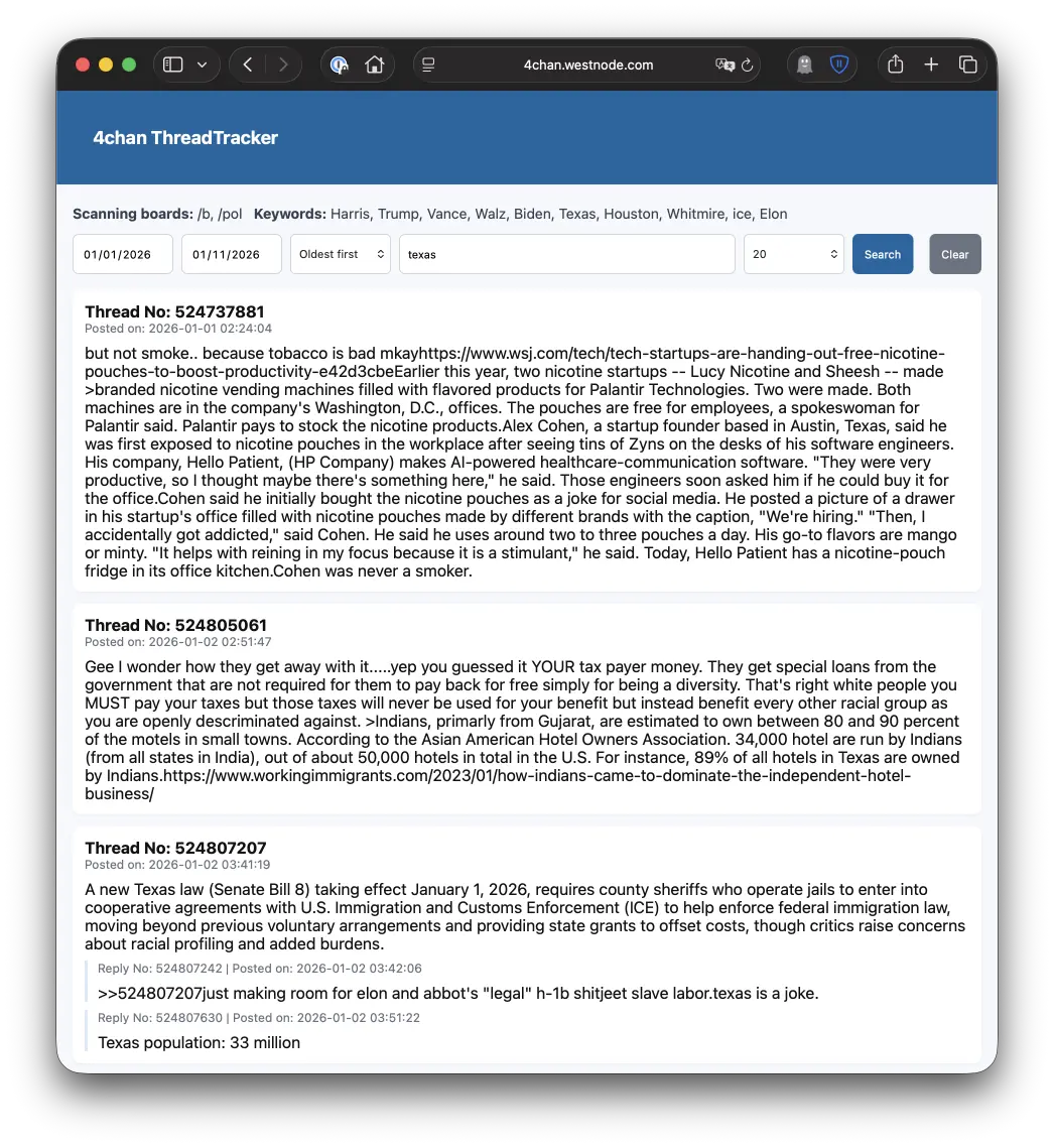 ThreadTracker archive search interface