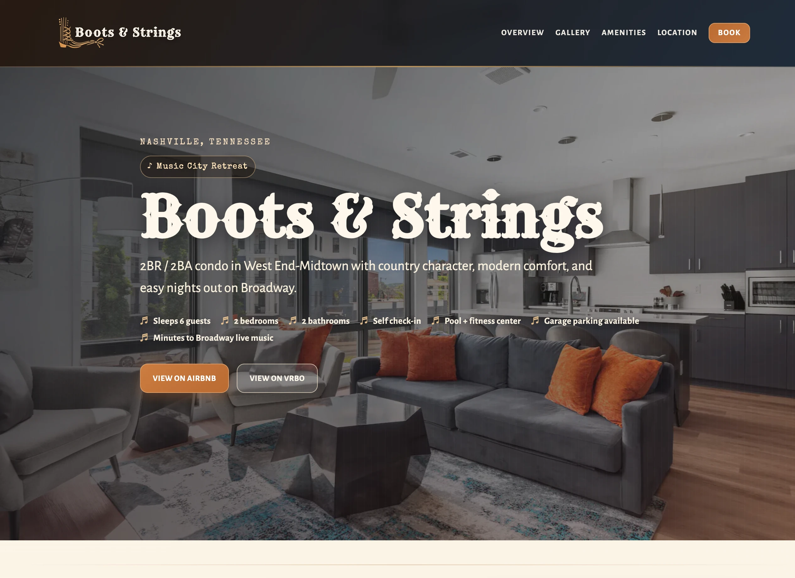 Boots & Strings Nashville rental property website