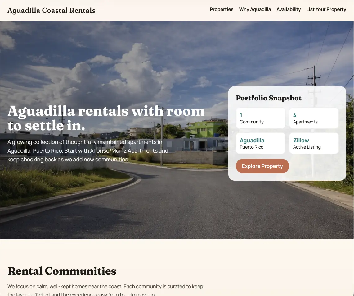 Coastal Rentals website showing available beach properties