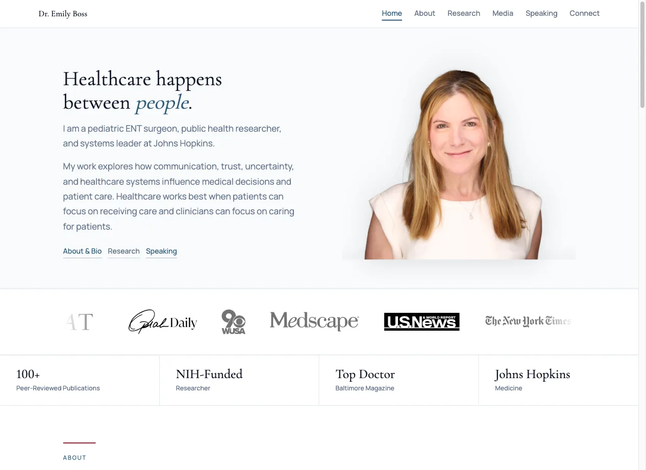 Dr. Emily Boss professional website homepage